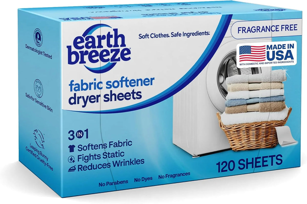 Earth Breeze Fabric Softener Dryer Sheets Fragrance Free (1 Pack)
