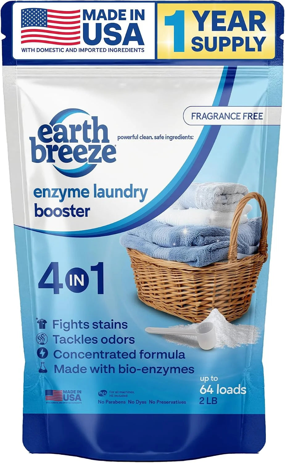 Earth Breeze Enzyme Laundry Booster Powder 2lbs (64 Loads)